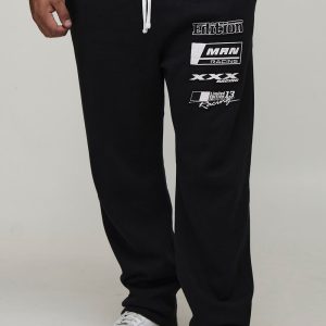 Plus Oversized Dropped Crotch Flame Applique Moto Joggers