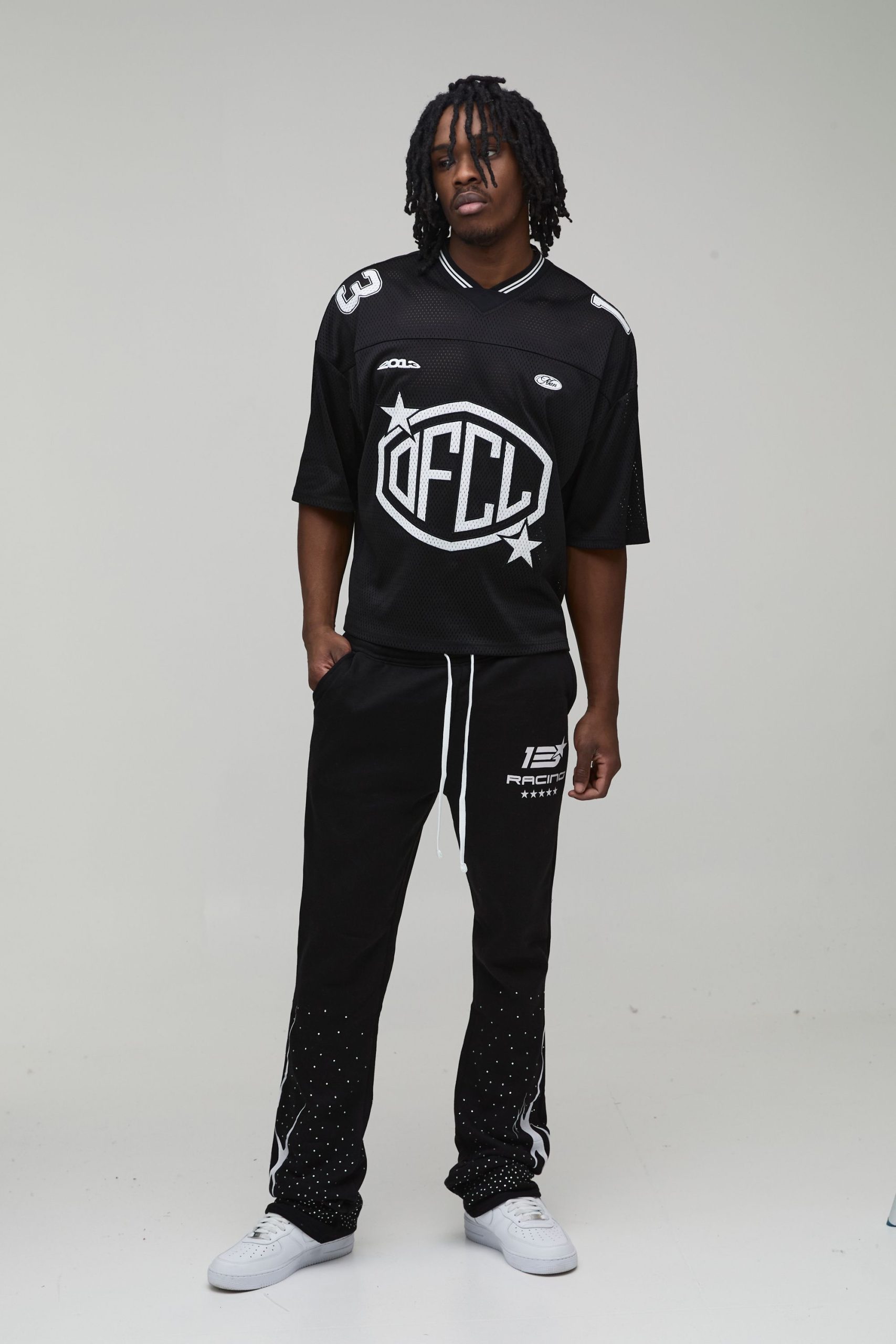Tall Slim Flared Stacked Moto Print Rhinestone Embellished Joggers - Image 4