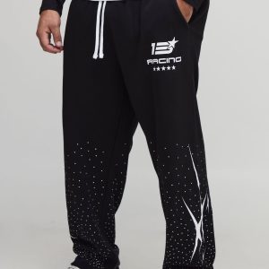 Plus Baggy Moto Print Rhinestone Embellished Joggers