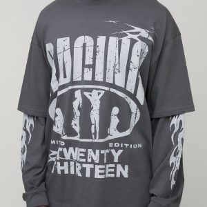 Tall Oversized Faux Layer Racing Print T-Shirt