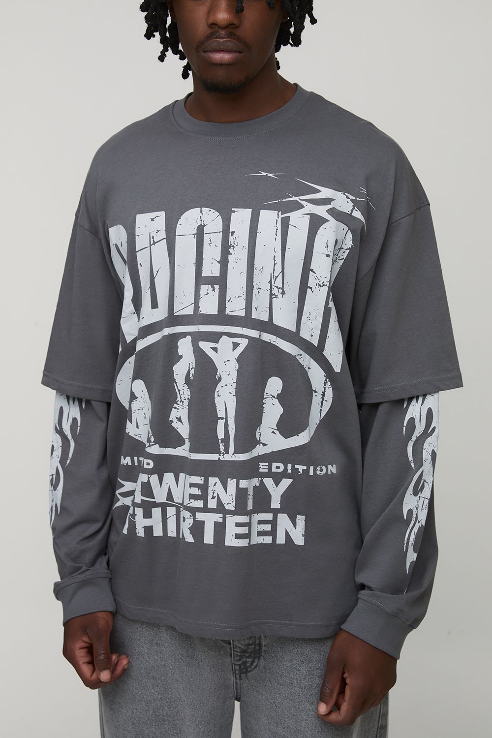 Tall Oversized Faux Layer Racing Print T-Shirt