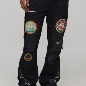 Slim Flare Applique Badge Gusset Jeans