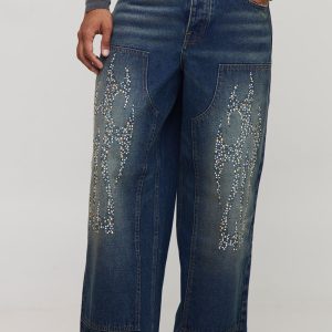 Baggy Embellished Tribal Carpenter Jeans