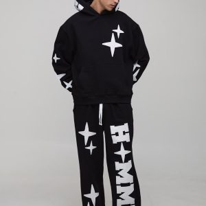 Oversized Boxy Homme Applique Hoodie And Wide Leg Jogger Tracksuit