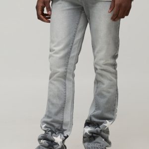 Slim Flared Stacked Star Applique Gusset Jeans
