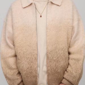Boxy Fit Ombre Zip Through Knitted Harrington