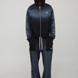 Oversized Boxy Man Studded Wash Zip Through Hooded Tracksuit