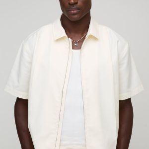 Oversized Short Sleeve Zip Through Smart Shirt