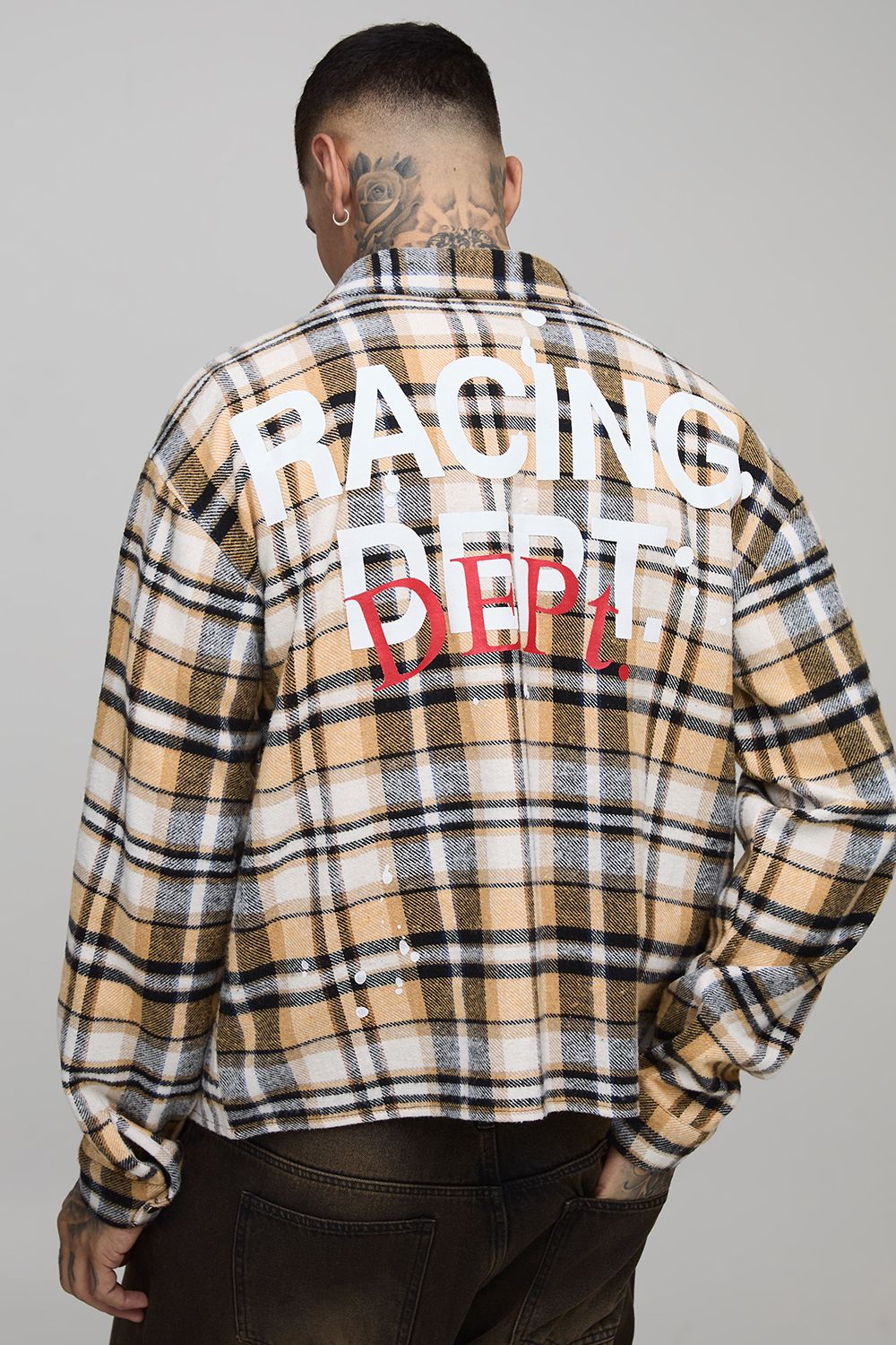 Tall Oversized Boxy Paint Splatter Check Shirt