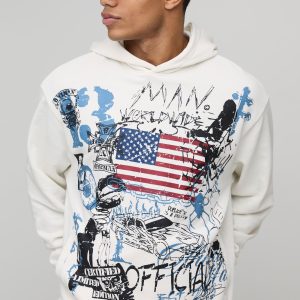 Oversized Hemless Loopback Graphic Hoodie