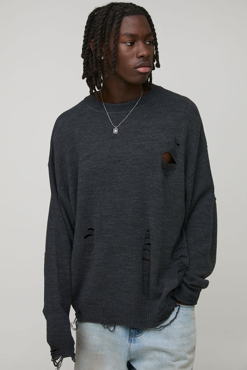 Boxy Distressed Knitted Jumper