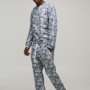 Oversized Boxy Camo Sweatshirt Tie Cuff Tracksuit