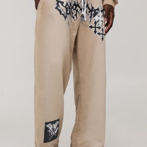 Wide Leg Patch Applique Cross Washed Jogger