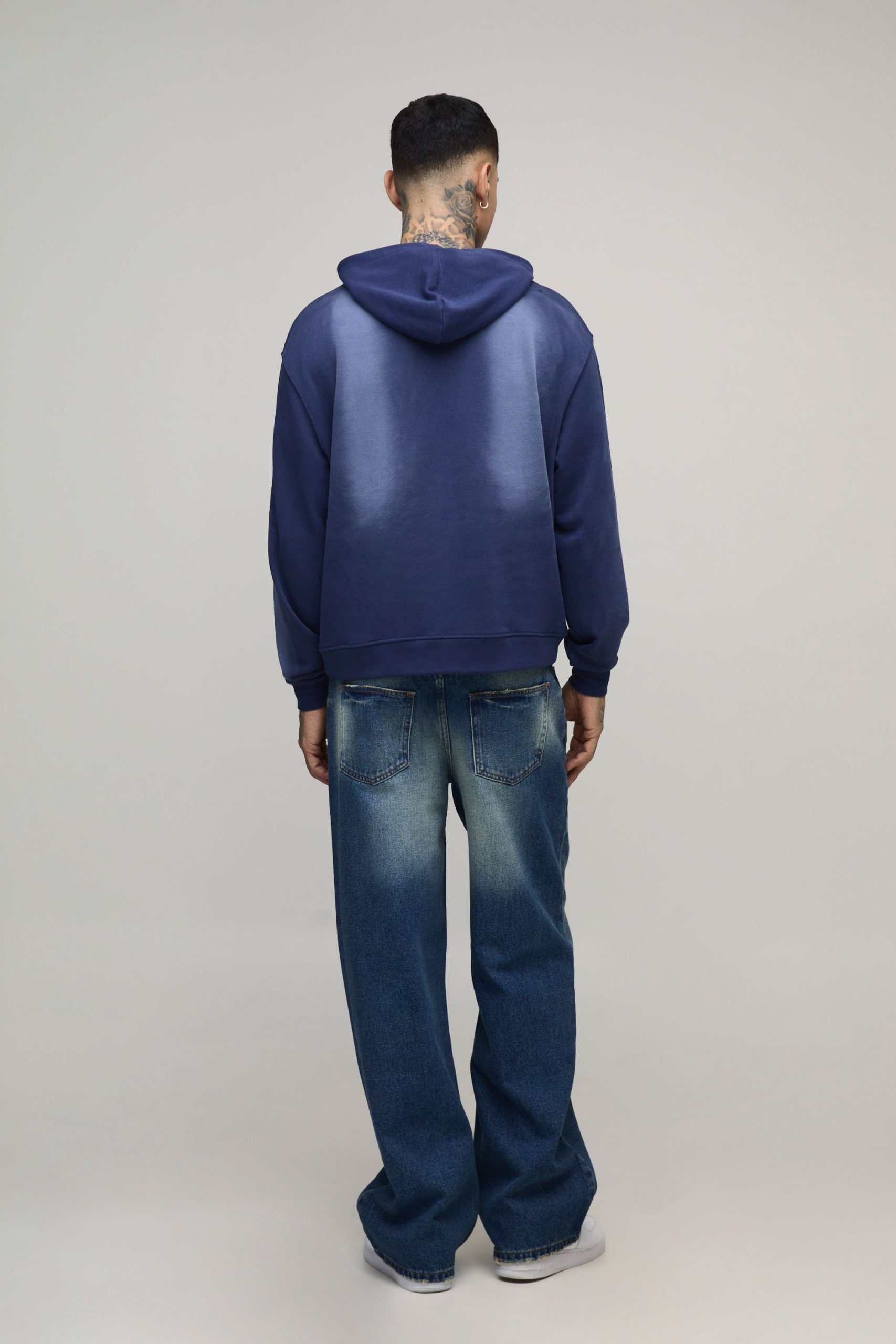 Tall Oversized Boxy Homme Western Spray Wash Distressed Hoodie - Image 2