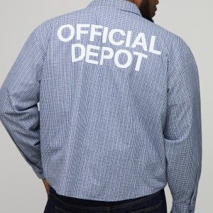 Plus Oversized Boxy Official Depot Print Micro Check Shirt