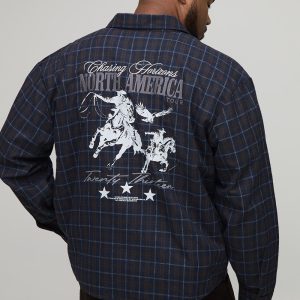 Plus Oversized Boxy Brushed Check Embroidered Shirt