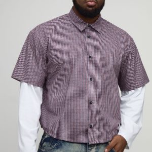 Plus Boxy Oversized Micro Check Faux Layer Shirt