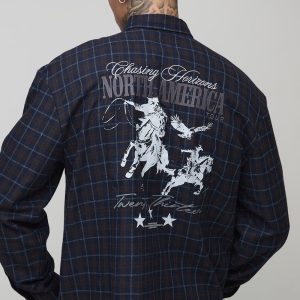 Tall Oversized Boxy Brushed Check Embroidered Shirt