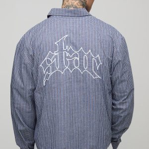 Tall Oversized Boxy Embroidered Micro Check Shirt