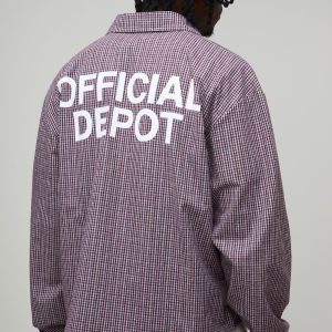 Tall Oversized Boxy Official Depot Print Micro Check Shirt