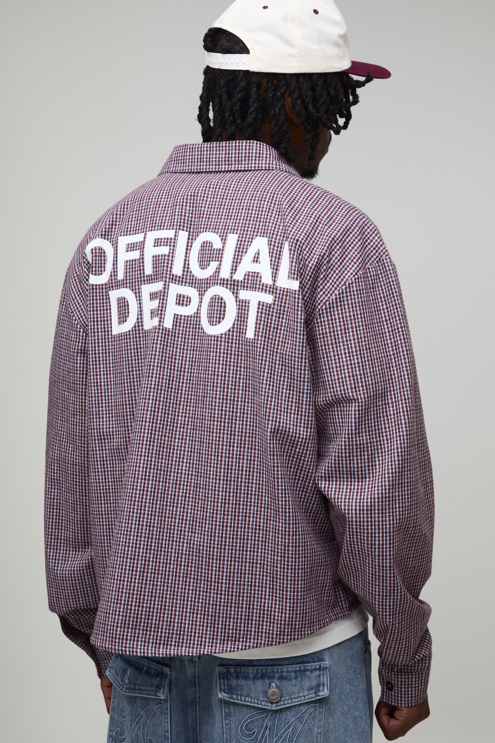 Tall Oversized Boxy Official Depot Print Micro Check Shirt