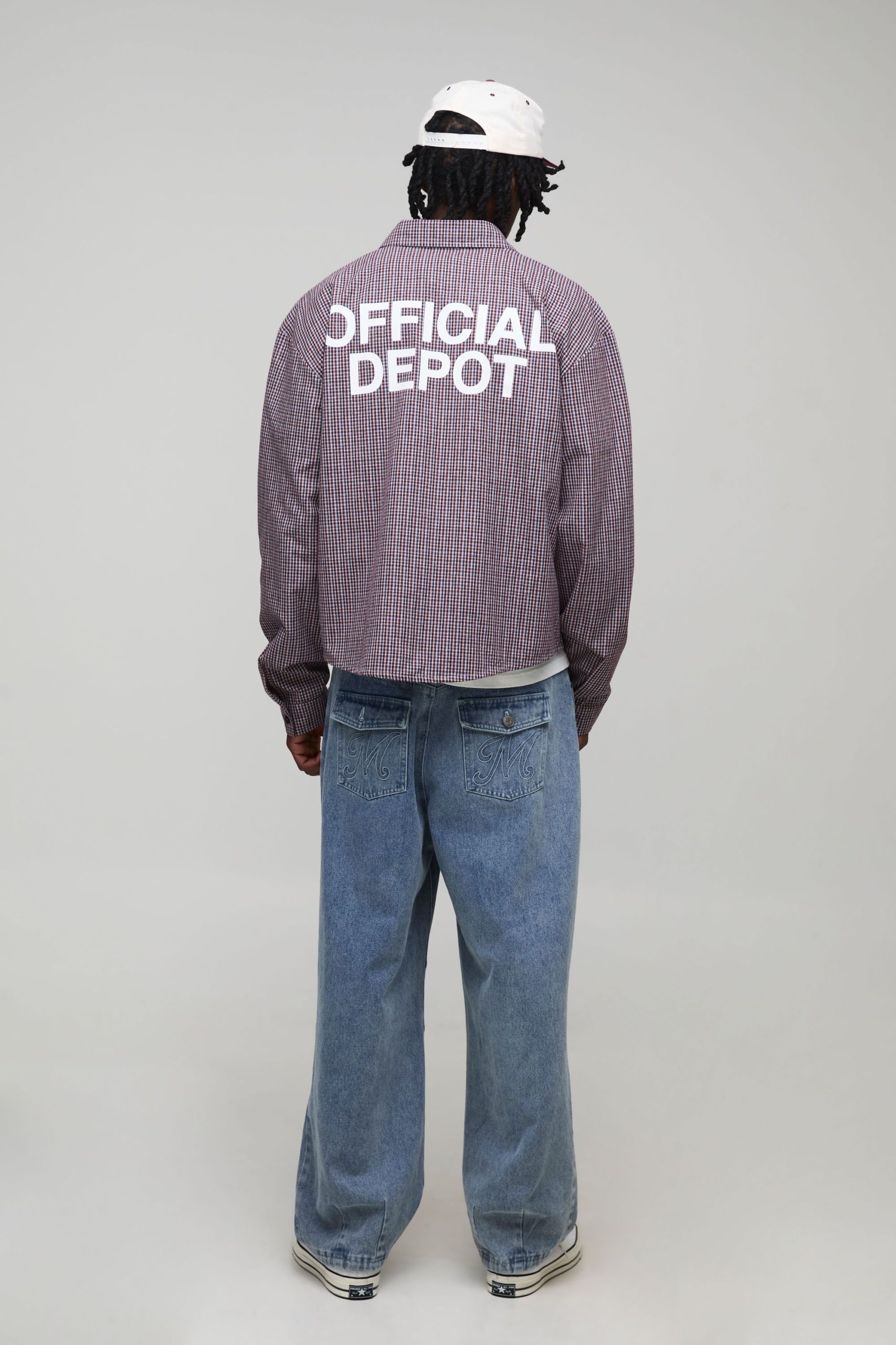 Tall Oversized Boxy Official Depot Print Micro Check Shirt - Image 2