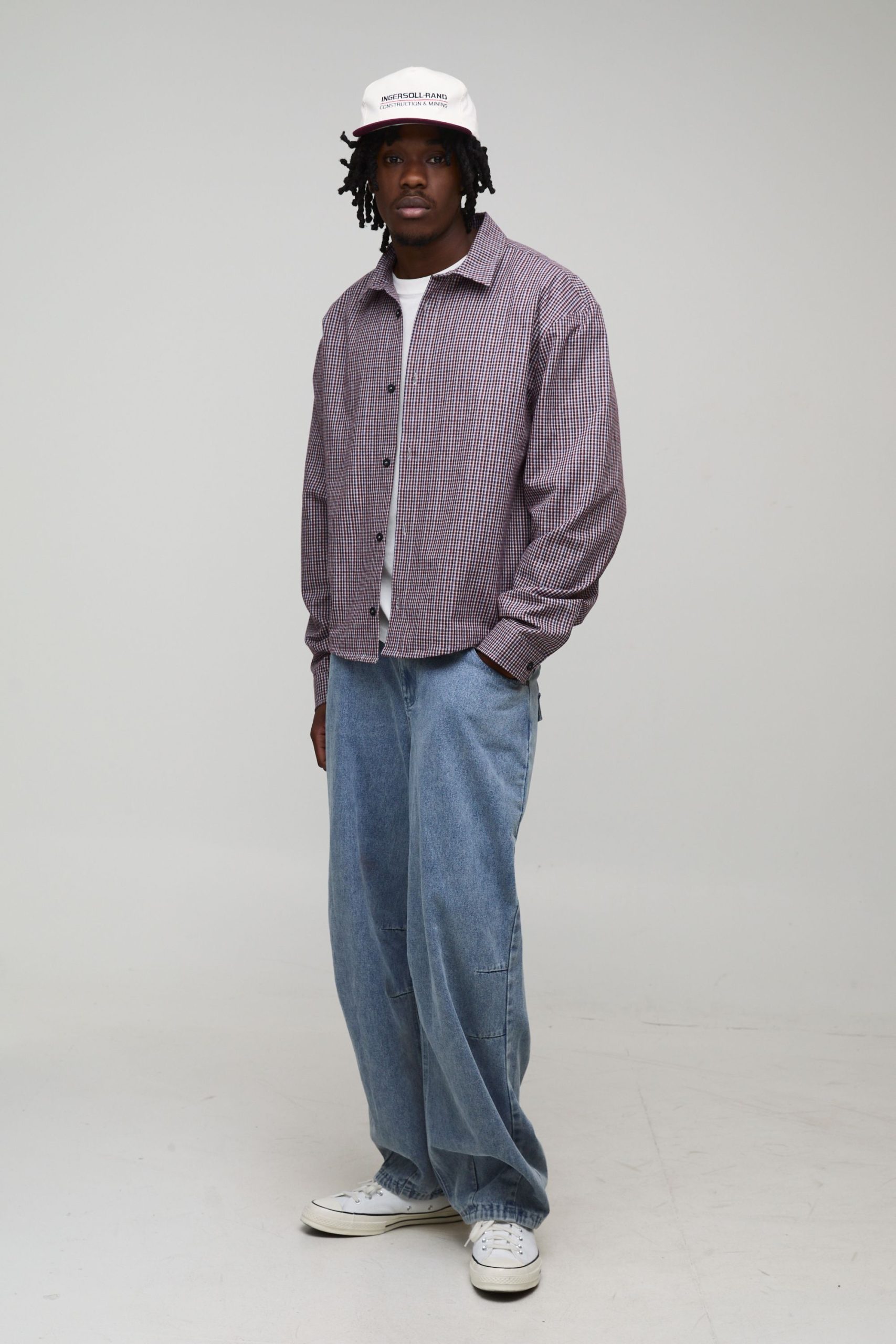 Tall Oversized Boxy Official Depot Print Micro Check Shirt - Image 4
