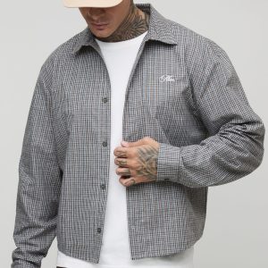 Tall Oversized Boxy Worldwide Print Micro Check Shirt