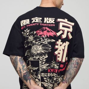 Black Oversized Kyoto Floral Graphic T-Shirt