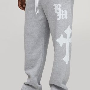 Plus Baggy Gothic BM Cross Print Joggers