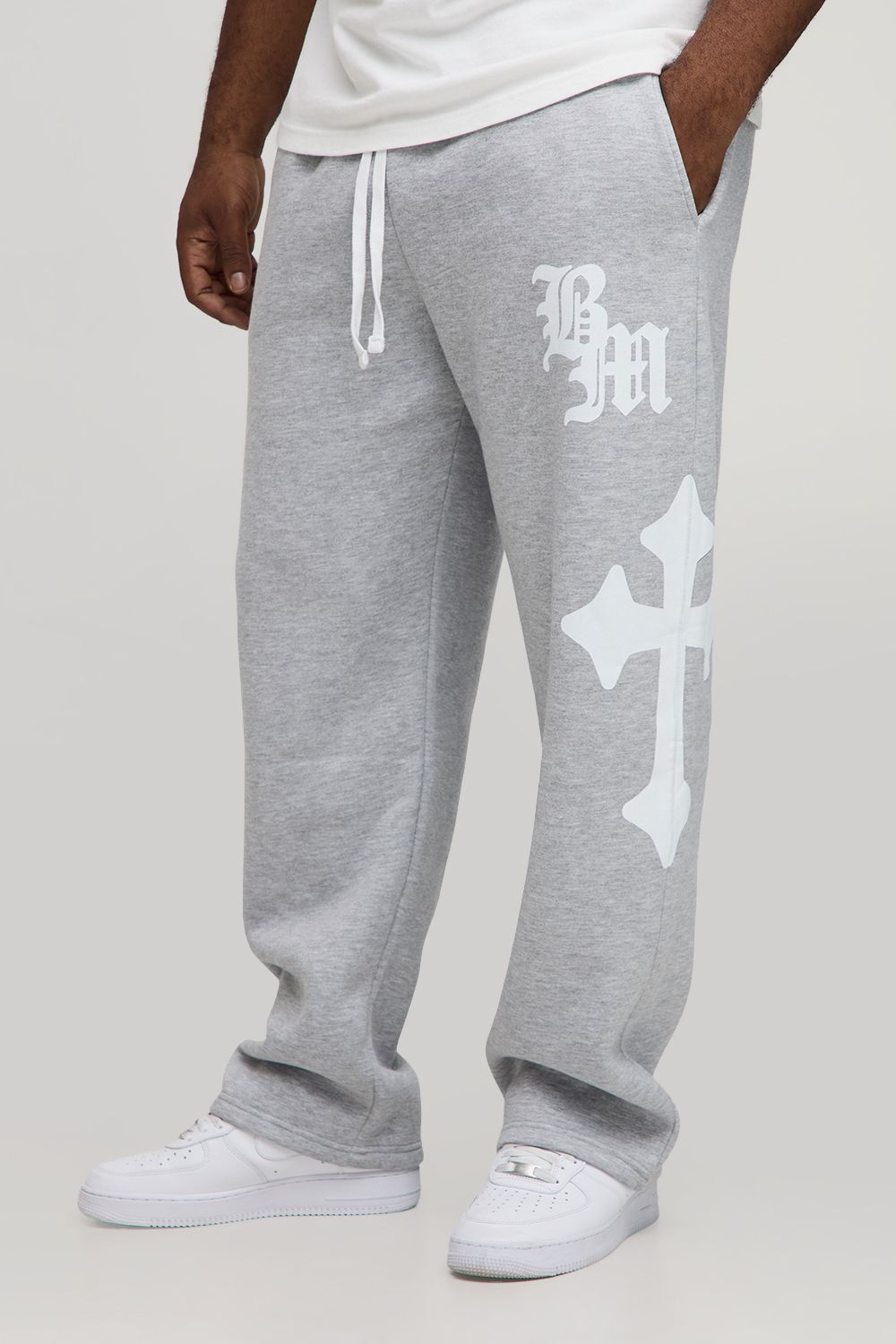 Plus Baggy Gothic BM Cross Print Joggers