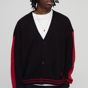 Relaxed Boxy Moto Fluffy Jacquard Knitted Cardigan