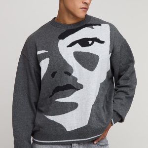Oversized Boxy Face Jacquard Knitted Jumper
