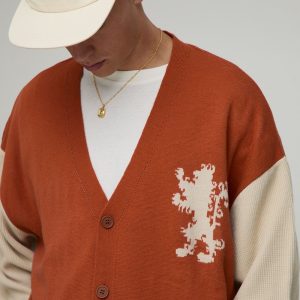 Oversized Varsity Jacquard Knitted Cardigan