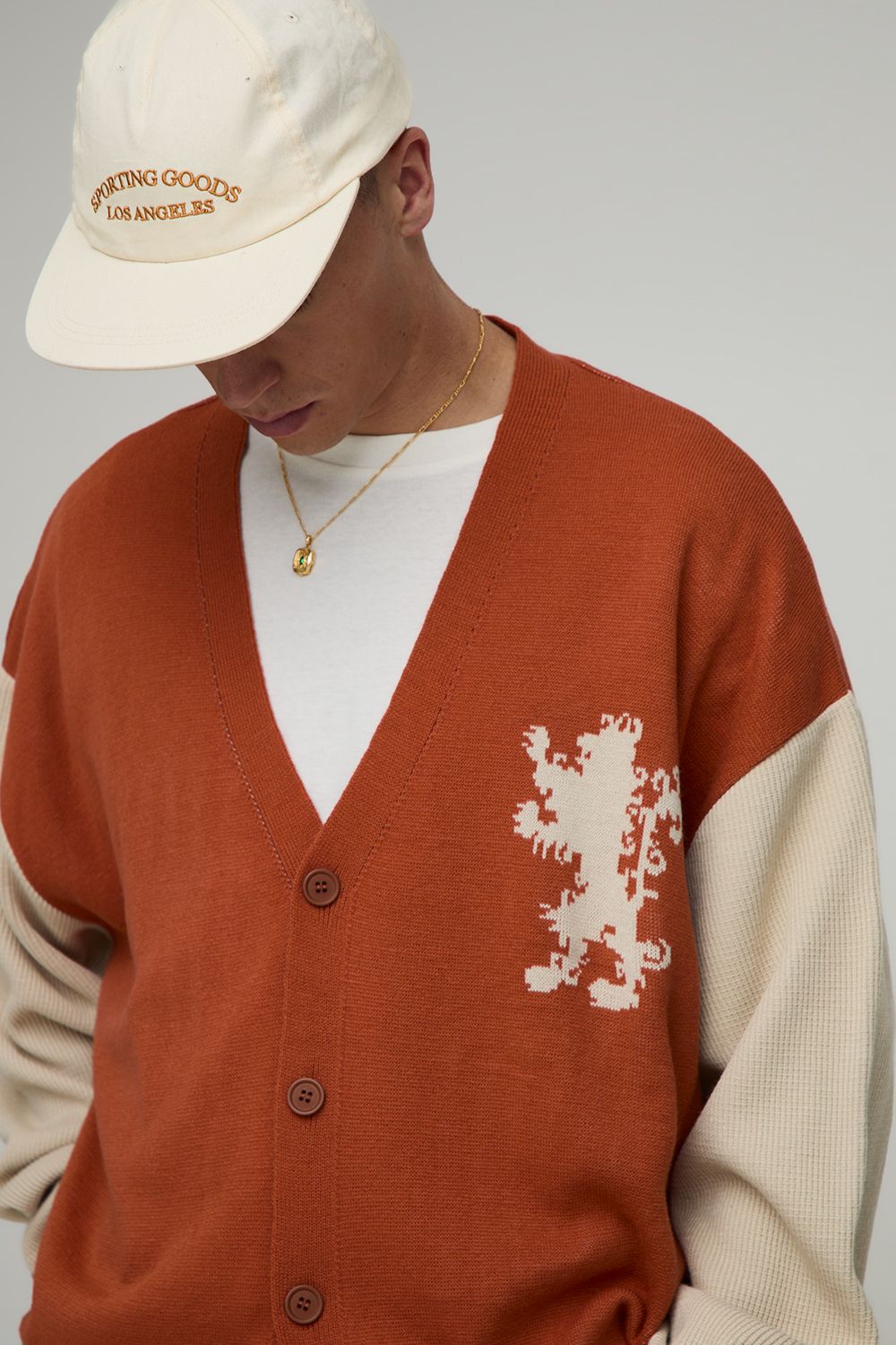 Oversized Varsity Jacquard Knitted Cardigan