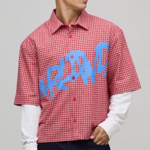 Oversized Boxy Graffiti Check Half Sleeve Shirt