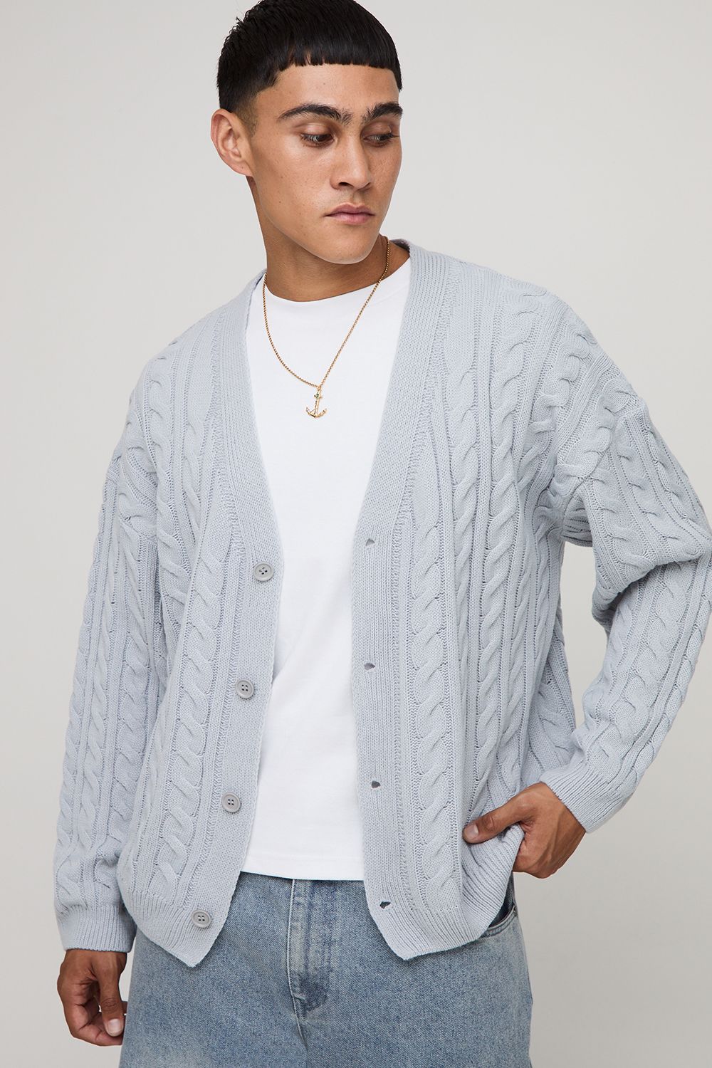 Oversized Boxy Cable Knit Cardigan