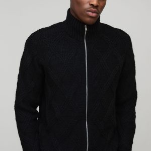Boxy Cross Hatch Zip Thru Knitted Jacket