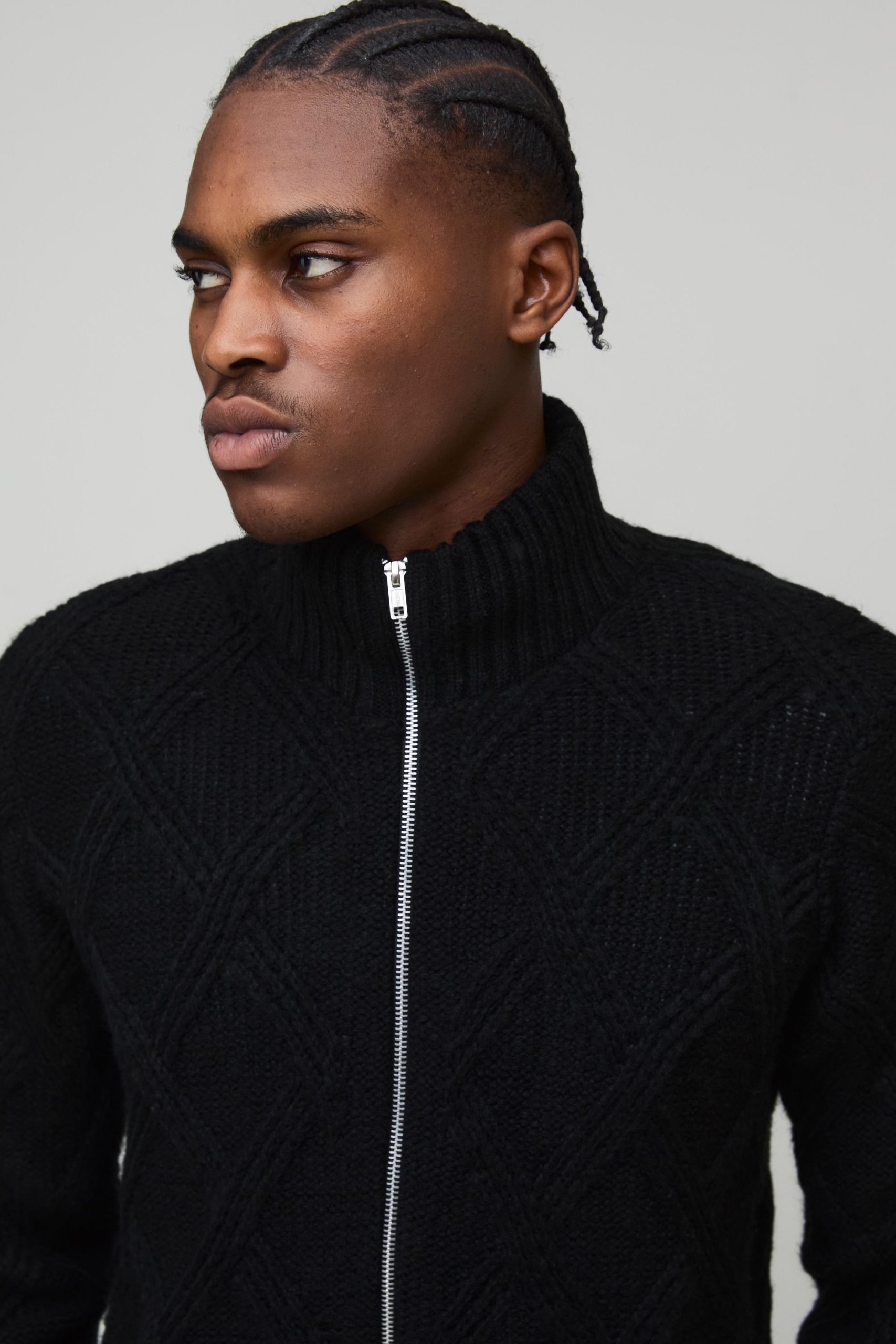 Boxy Cross Hatch Zip Thru Knitted Jacket - Image 3
