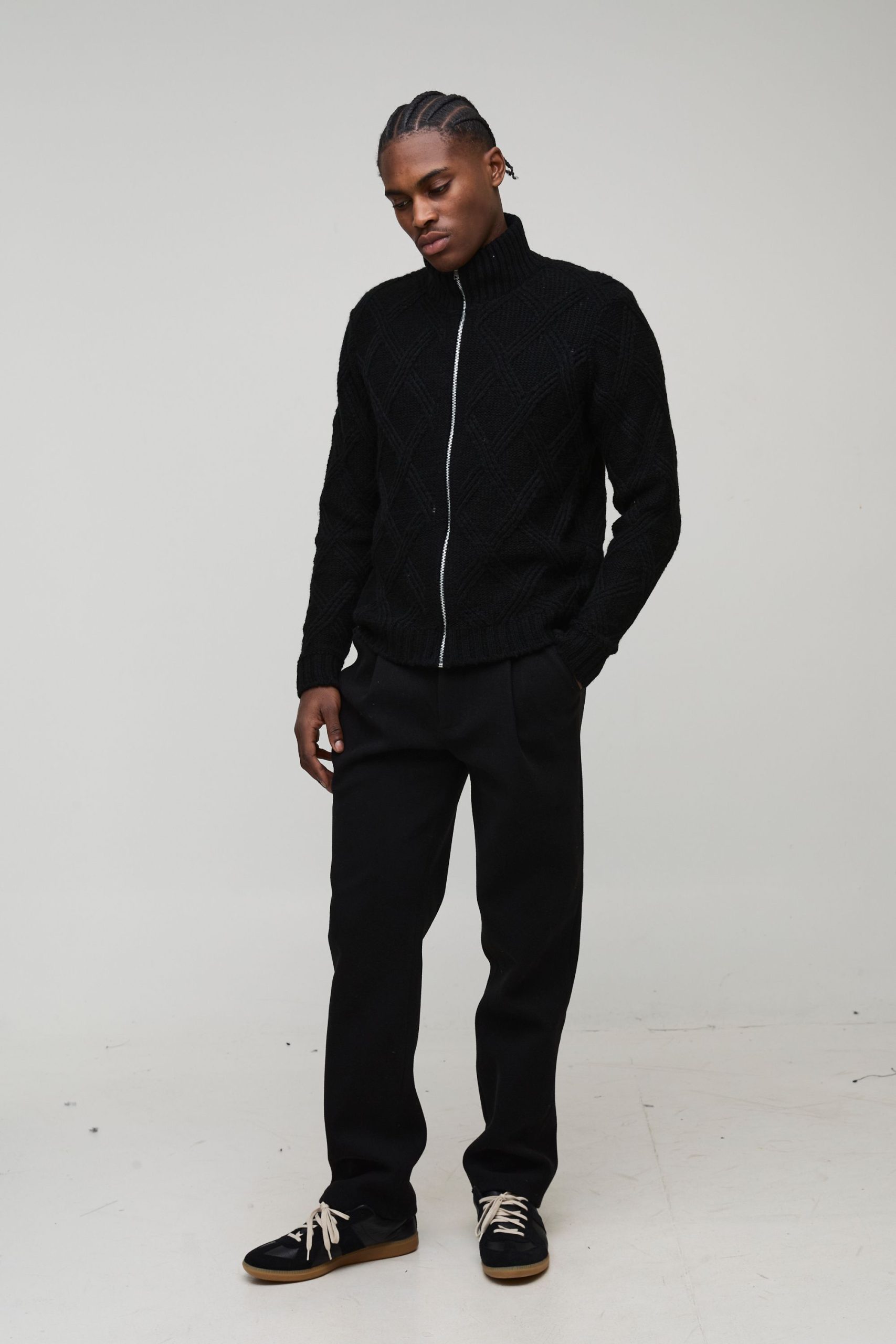 Boxy Cross Hatch Zip Thru Knitted Jacket - Image 4