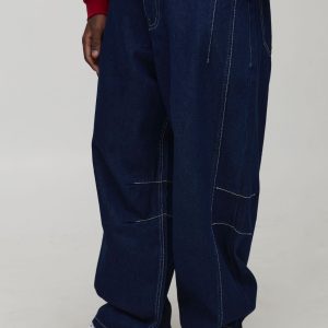 Balloon Fit Washed Contrast Stitch Jeans