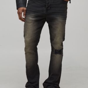 Skinny Flared Stacked Jeans With Knee Rip