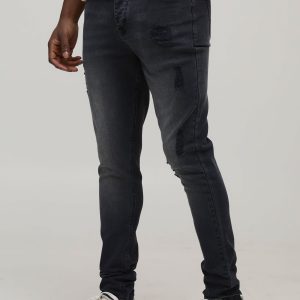 Skinny Stretch Distressed Ripped Washed Jeans