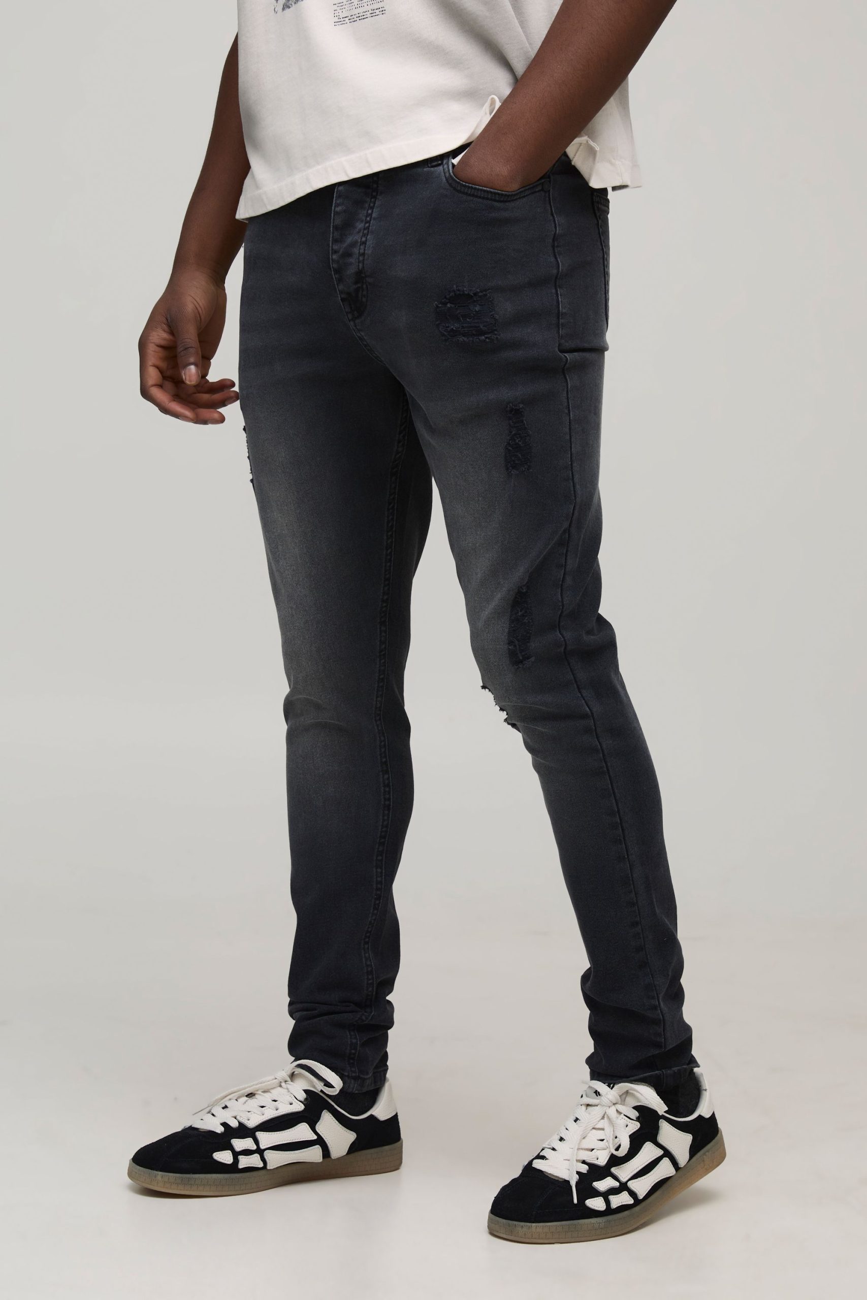Skinny Stretch Distressed Ripped Washed Jeans
