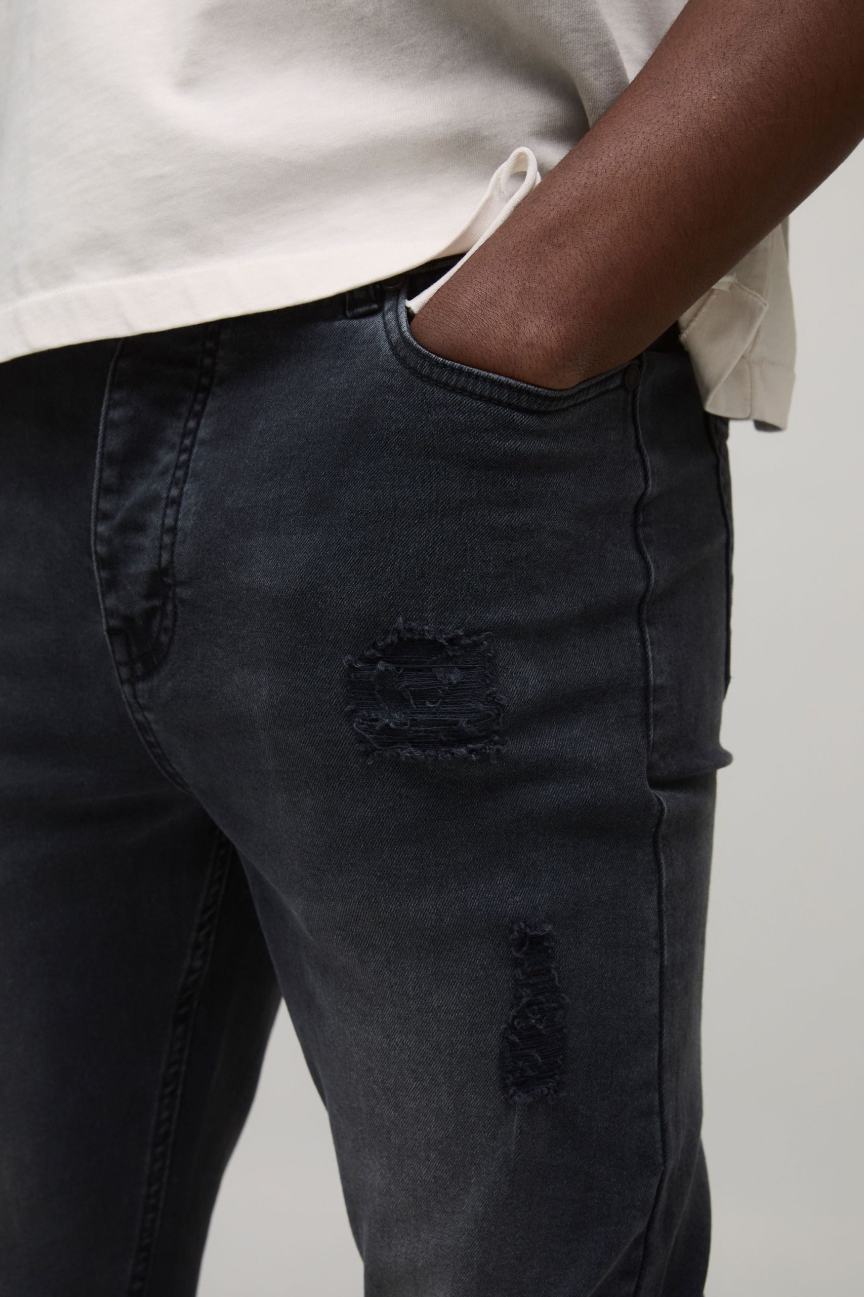 Skinny Stretch Distressed Ripped Washed Jeans - Image 3