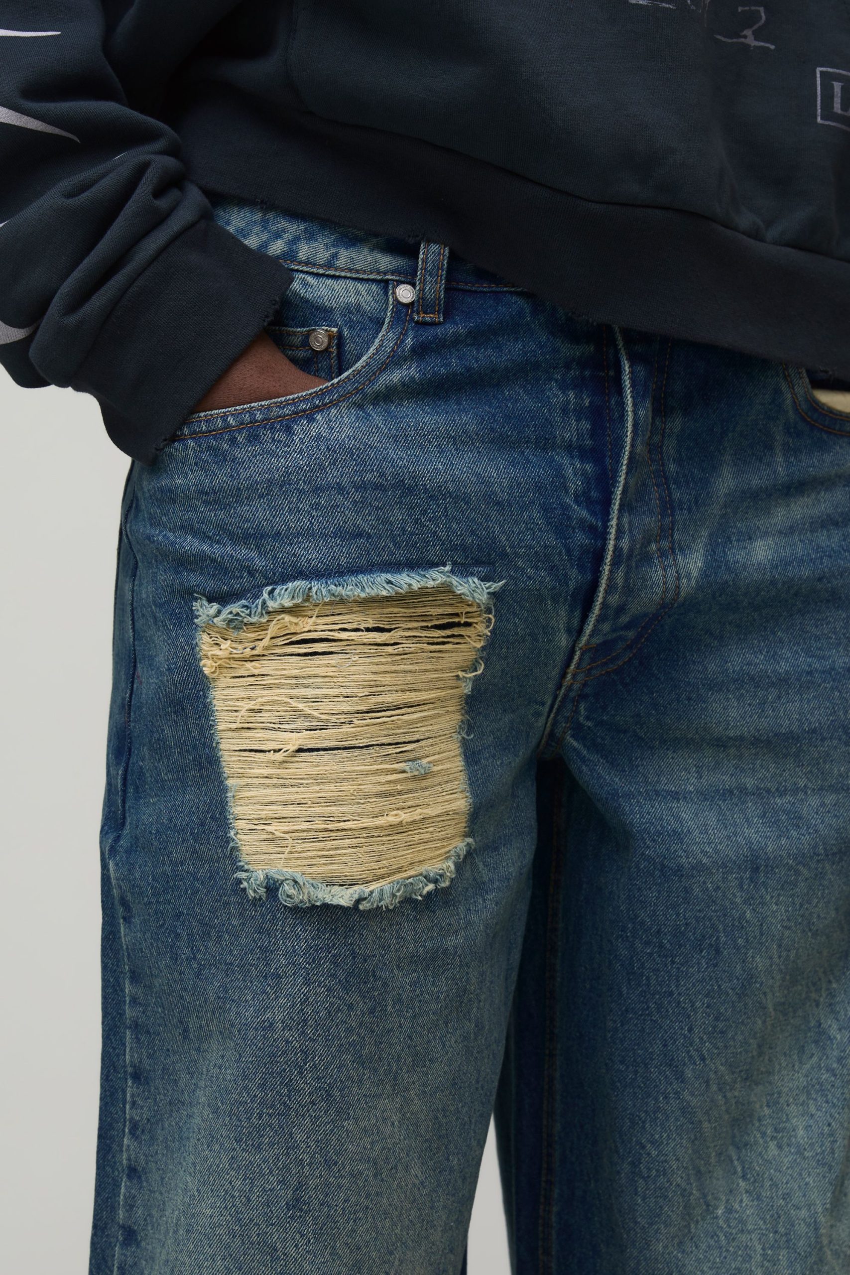 Baggy Fit Stacked Washed Ripped Jeans - Image 3