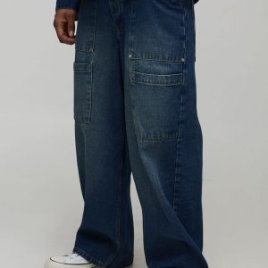 Baggy Fit Washed Panelled Hardware Jeans