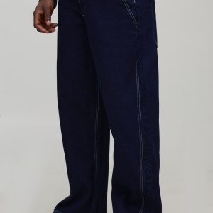 Wide Leg Panelled Moto Embossed Jeans