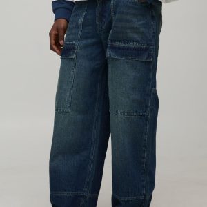 Wide Leg Panelled Moto Embossed Jeans