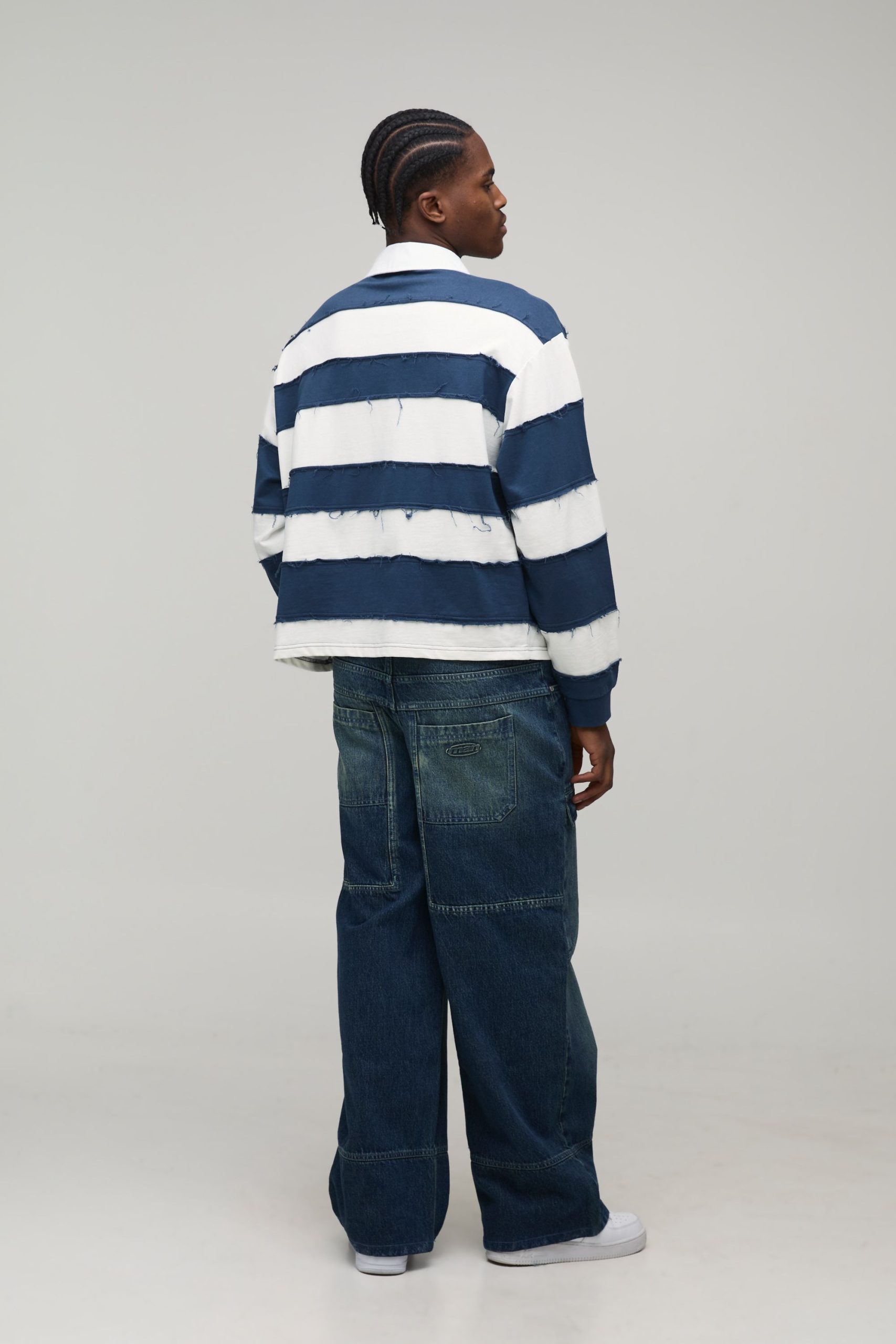 Wide Leg Panelled Moto Embossed Jeans - Image 2